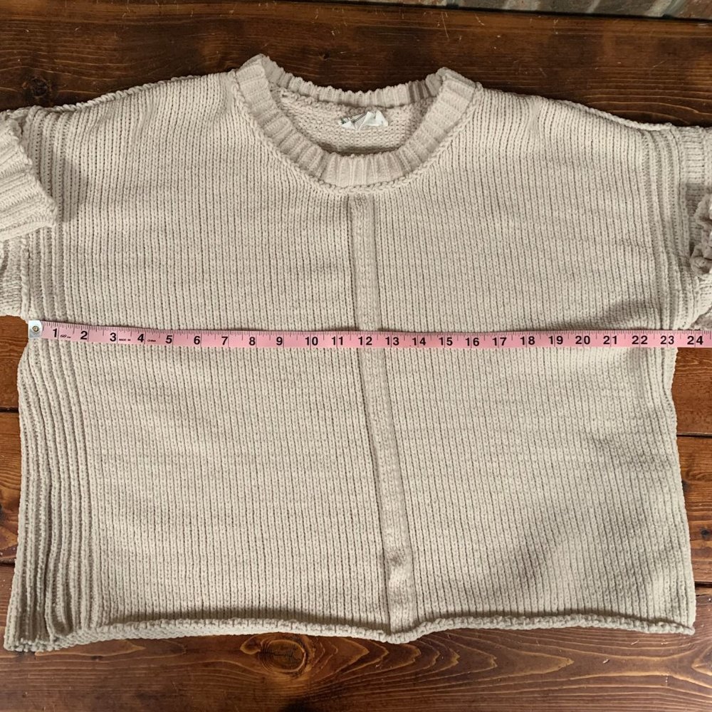 Love Riche Large Cropped Women's Cream Knit Balloon Sleeve Crew Neck Sweater EUC - Picture 13 of 14